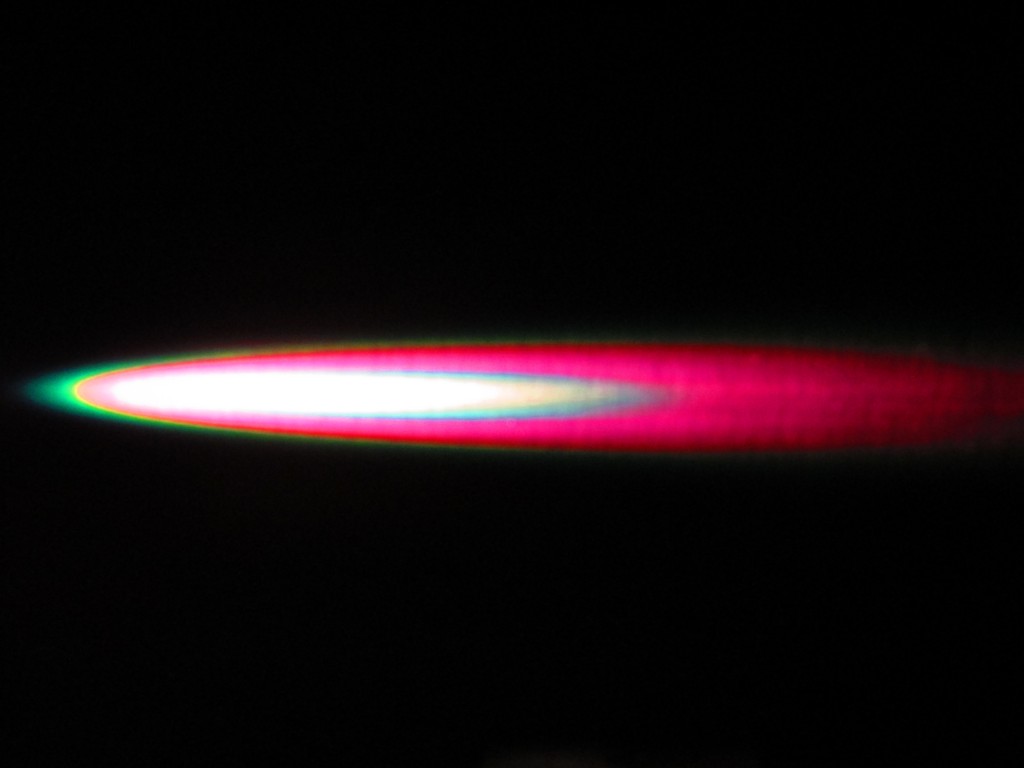 A blur of light with red, green, and yellow colors in it